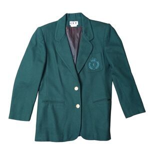 Vintage CCF Green 100% Merino Wool Blazer Jacket Crest Size 10